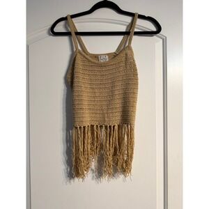 FCT WITH LOVE Knit Cami XL TanFringe Boho Festival Coachella Crochet Hippie